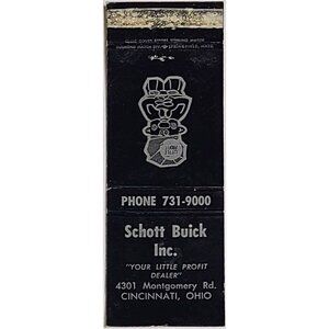 VTG Matchbook Schott Buick Cincinnati Ohio OH Little Profit Cartoon Front Strike